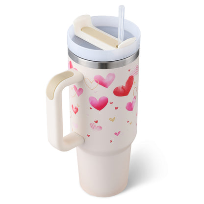 40oz Insulated Stainless Steel Tumbler with Handle & Straw Lid – Spill-Proof Vacuum Travel Coffee Mug for Car Cup Holder, Gym & Office