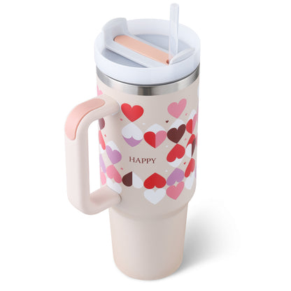 40oz Insulated Stainless Steel Tumbler with Handle & Straw Lid – Spill-Proof Vacuum Travel Coffee Mug for Car Cup Holder, Gym & Office