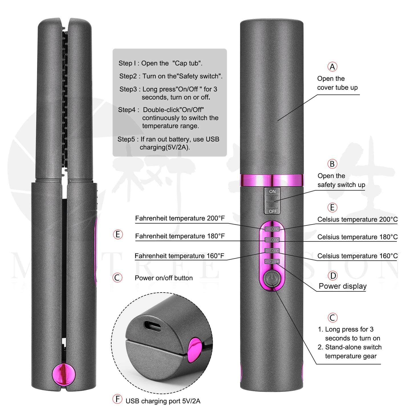 Mini Ceramic Hair Straightener – USB Rechargeable Wireless Flat Iron
