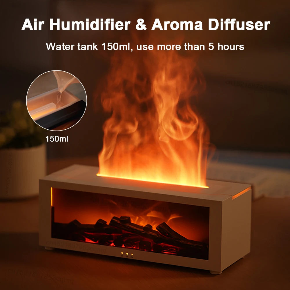 Fireplace Flame Humidifier – LED Essential Oil Aroma Diffuser