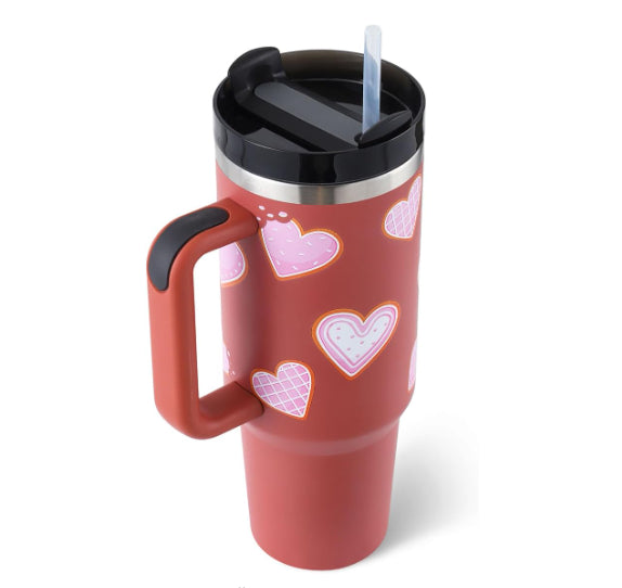 40oz Insulated Stainless Steel Tumbler with Handle & Straw Lid – Spill-Proof Vacuum Travel Coffee Mug for Car Cup Holder, Gym & Office