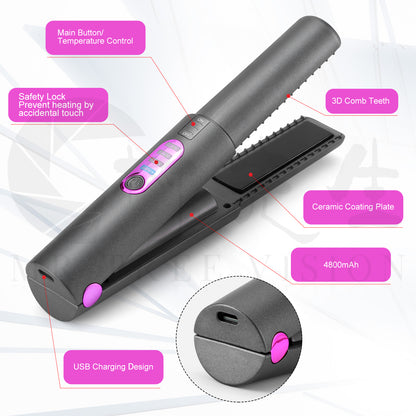 Mini Ceramic Hair Straightener – USB Rechargeable Wireless Flat Iron