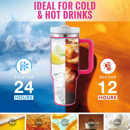 40oz Insulated Stainless Steel Tumbler with Handle & Straw Lid – Spill-Proof Vacuum Travel Coffee Mug for Car Cup Holder, Gym & Office