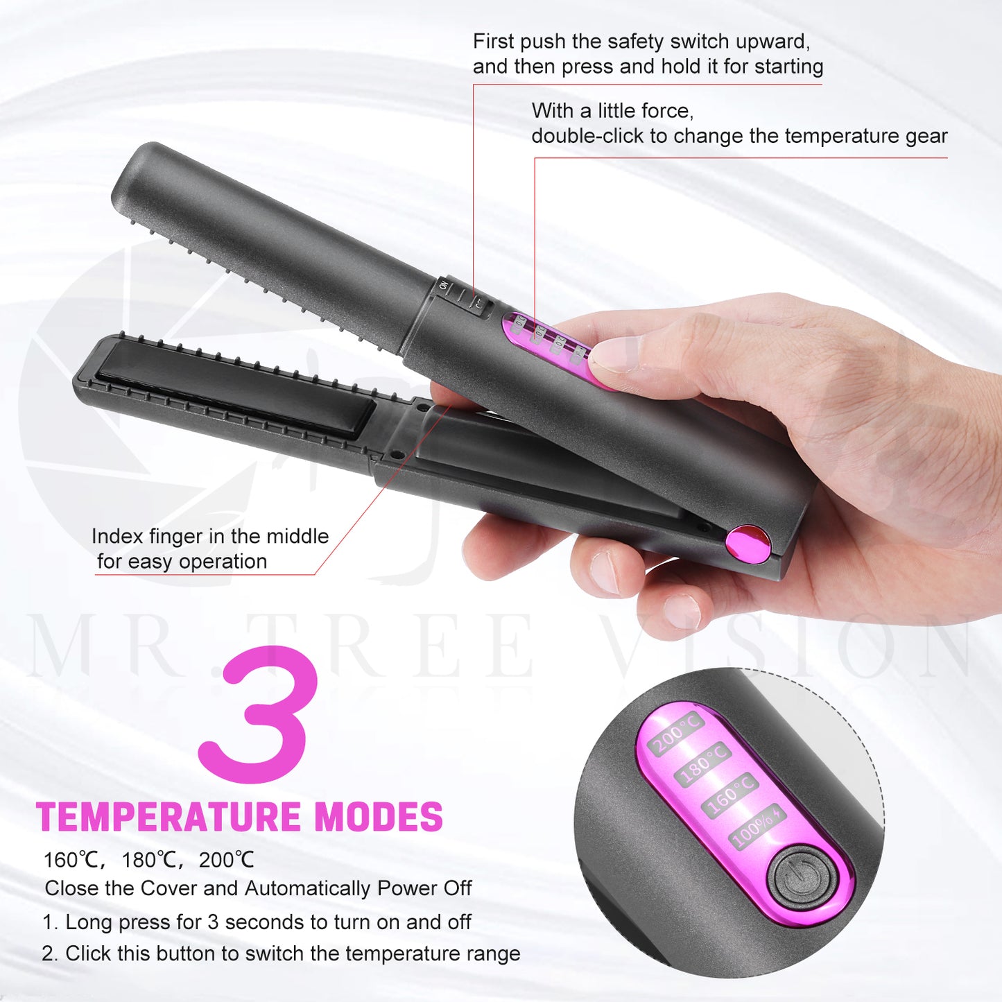 Mini Ceramic Hair Straightener – USB Rechargeable Wireless Flat Iron