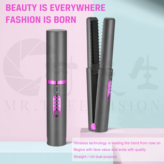 Mini Ceramic Hair Straightener – USB Rechargeable Wireless Flat Iron