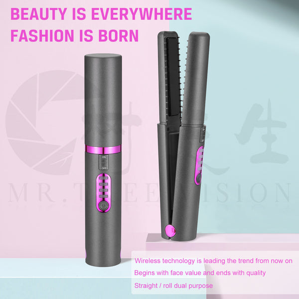 Mini Ceramic Hair Straightener – USB Rechargeable Wireless Flat Iron