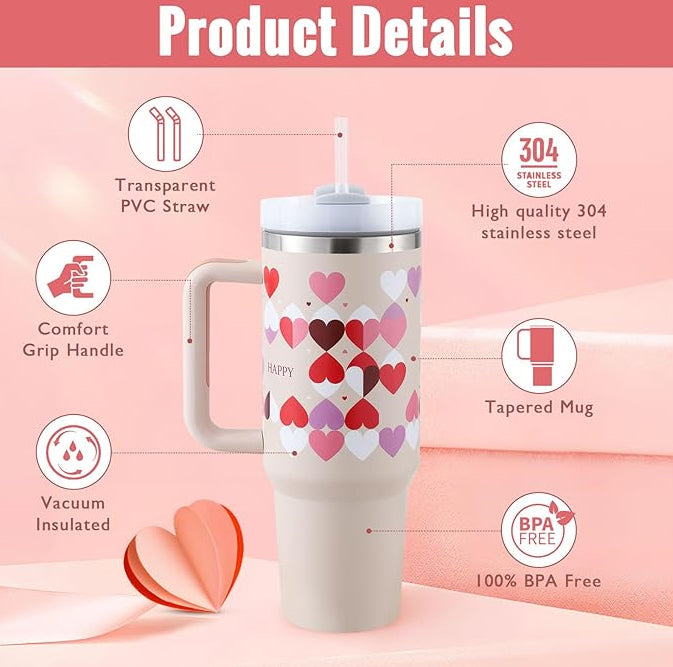 40oz Insulated Stainless Steel Tumbler with Handle & Straw Lid – Spill-Proof Vacuum Travel Coffee Mug for Car Cup Holder, Gym & Office